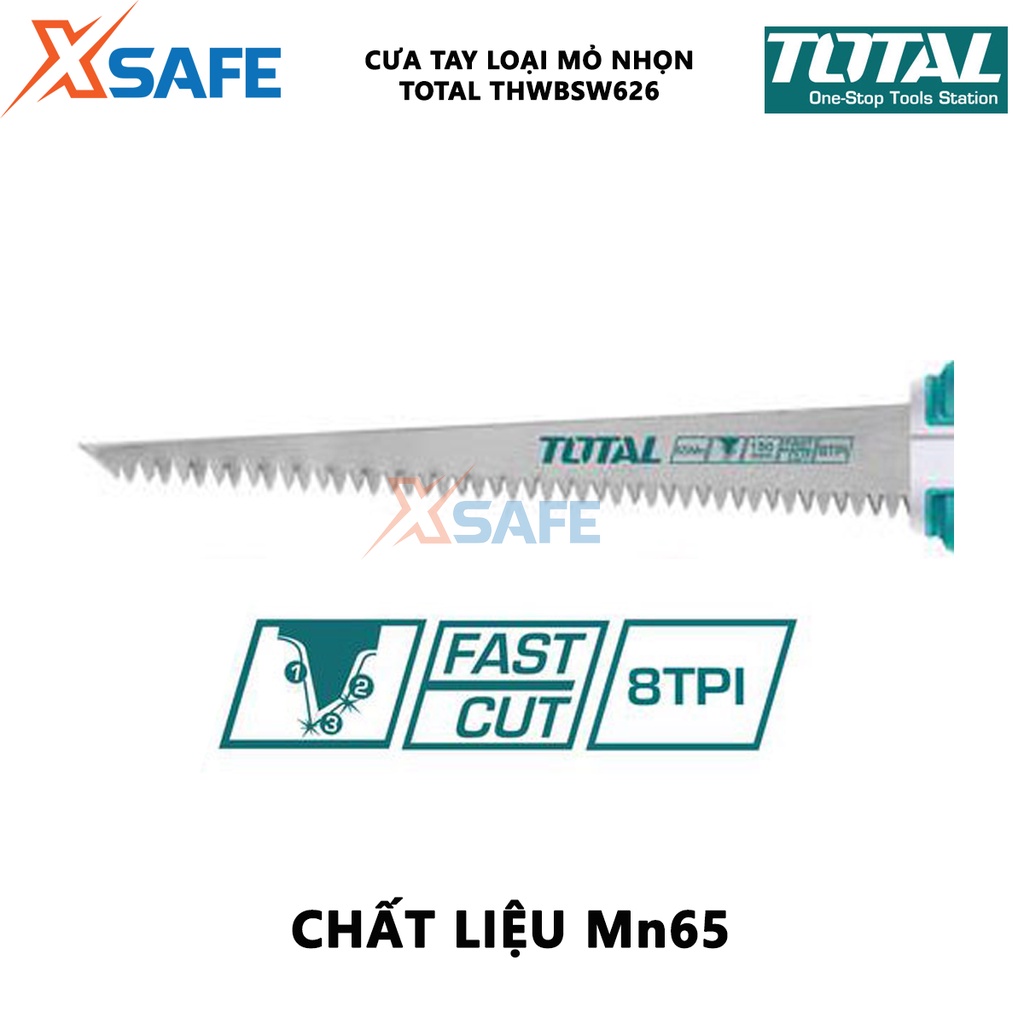 Cưa tay mini loại mỏ nhọn TOTAL THWBSW626 kích thước 6inch/150mm, chất liệu Mn65, 8 răng/1 inch - chính hãng