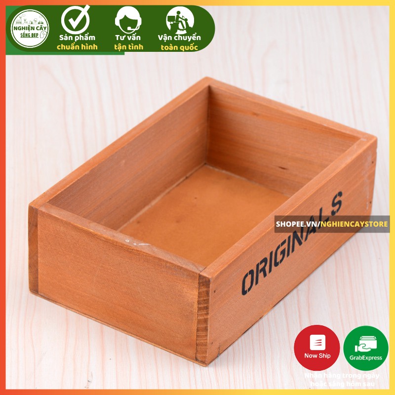 Chậu gỗ chữ nhật trồng cây, làm tiểu cảnh, trồng sen đá Originals