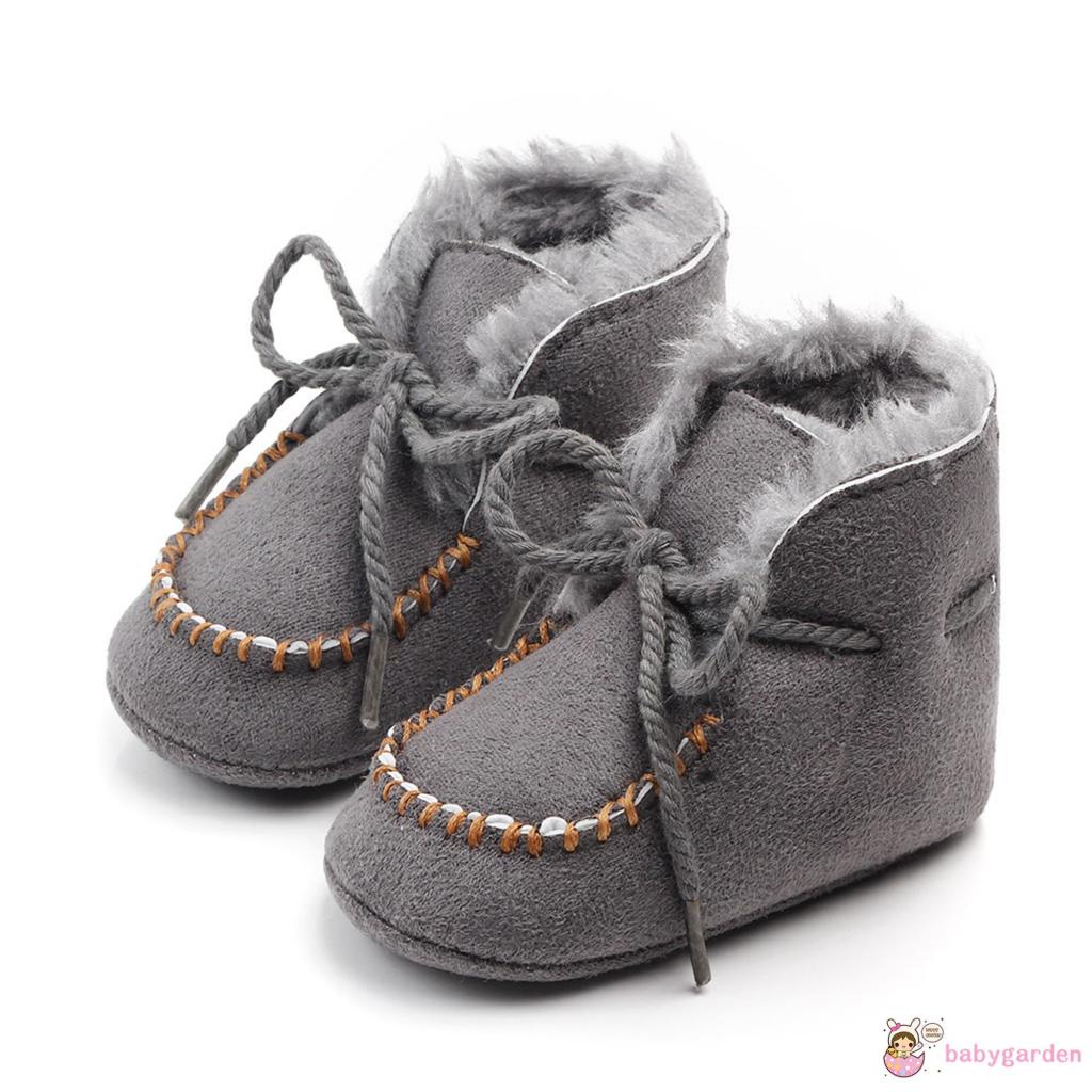 Babygarden-giày Tập Đi Đế Phẳng Dày Dặn Lót Lớp Lót Dây Rút Có Thể Điều Chỉnh Chống Trượt Giữ Nhiệt Sớm Cho Bé