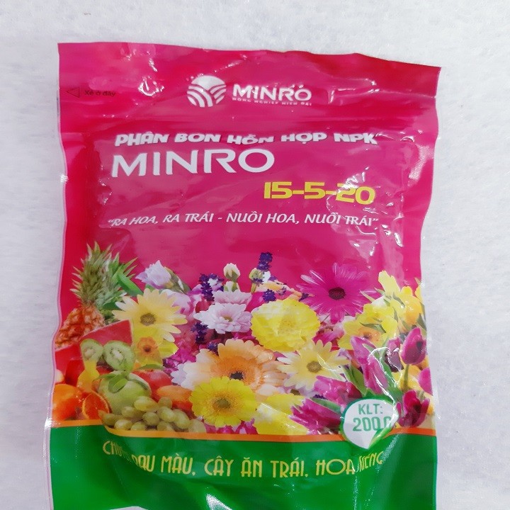 MINRO 15-5-20 gói 200gr - Phân tím hỗn hợp NPK ra hoa ra trái nuôi hoa nuôi trái