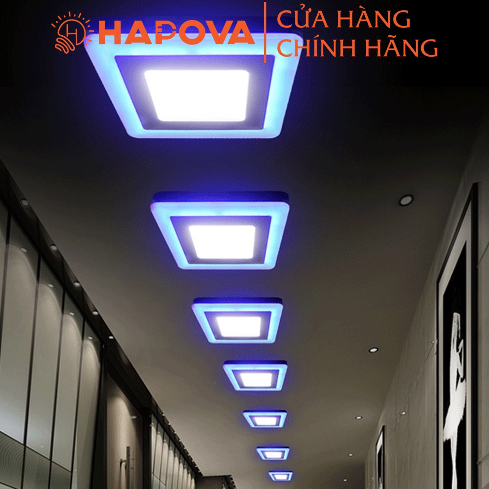 Đèn Led ốp trần 24w = 18w +6w vuông nổi 2 màu 3 chế độ sáng trắng+xanh HAPOVA OT 2021