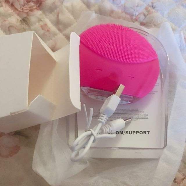 Máy rửa mặt mini, rung sóng âm, đầu silicone mềm mại,loại bỏ tế bào chết, hàng nội địa trung