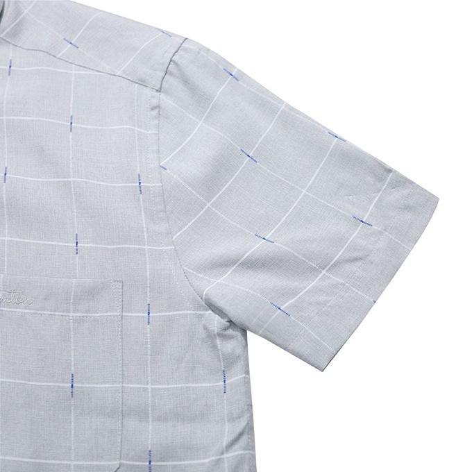Áo Sơ Mi Nam Công Sở Trung Niên Thương Hiệu Anton Xám Ghi Ngắn Tay Vải Cotton Họa Tiết Kẻ Caro Trắng Xanh– XGD551