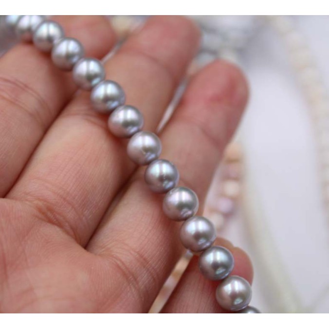 Chuỗi đeo cổ hạt màu xám 7-8mm độ sáng 4A