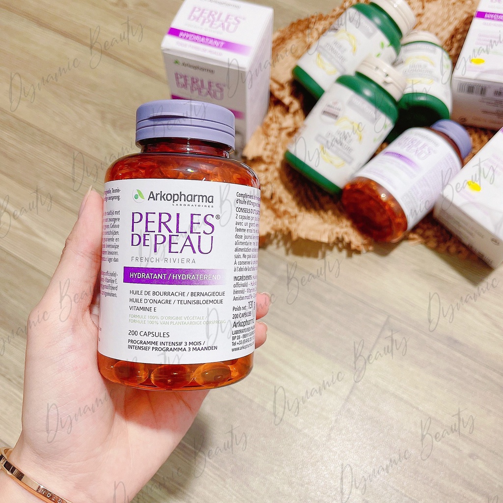 Viên uống collagen đẹp da Arkopharma perles de peau hydraterend 200 viên cấp ẩm, căng bóng da