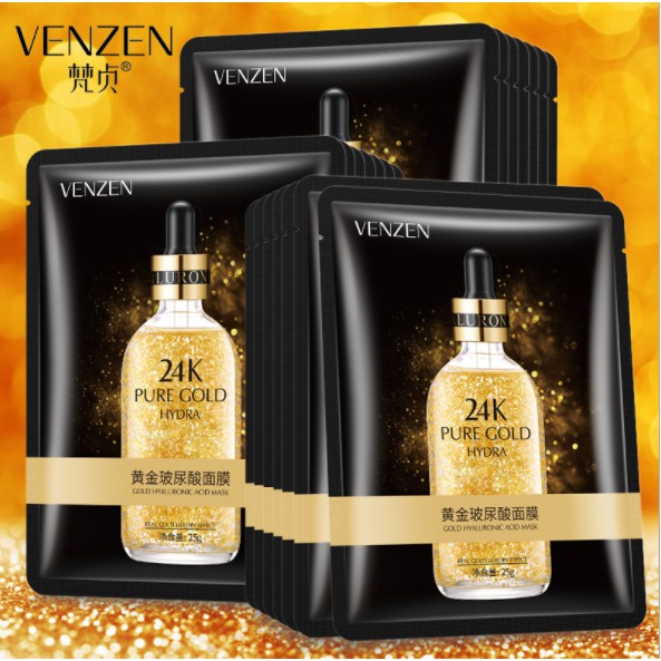 Mặt nạ tinh chất vàng 24K Pure Gold Venzen   dưỡng trắng, cấp ẩm, tăng đàn hồi cho da