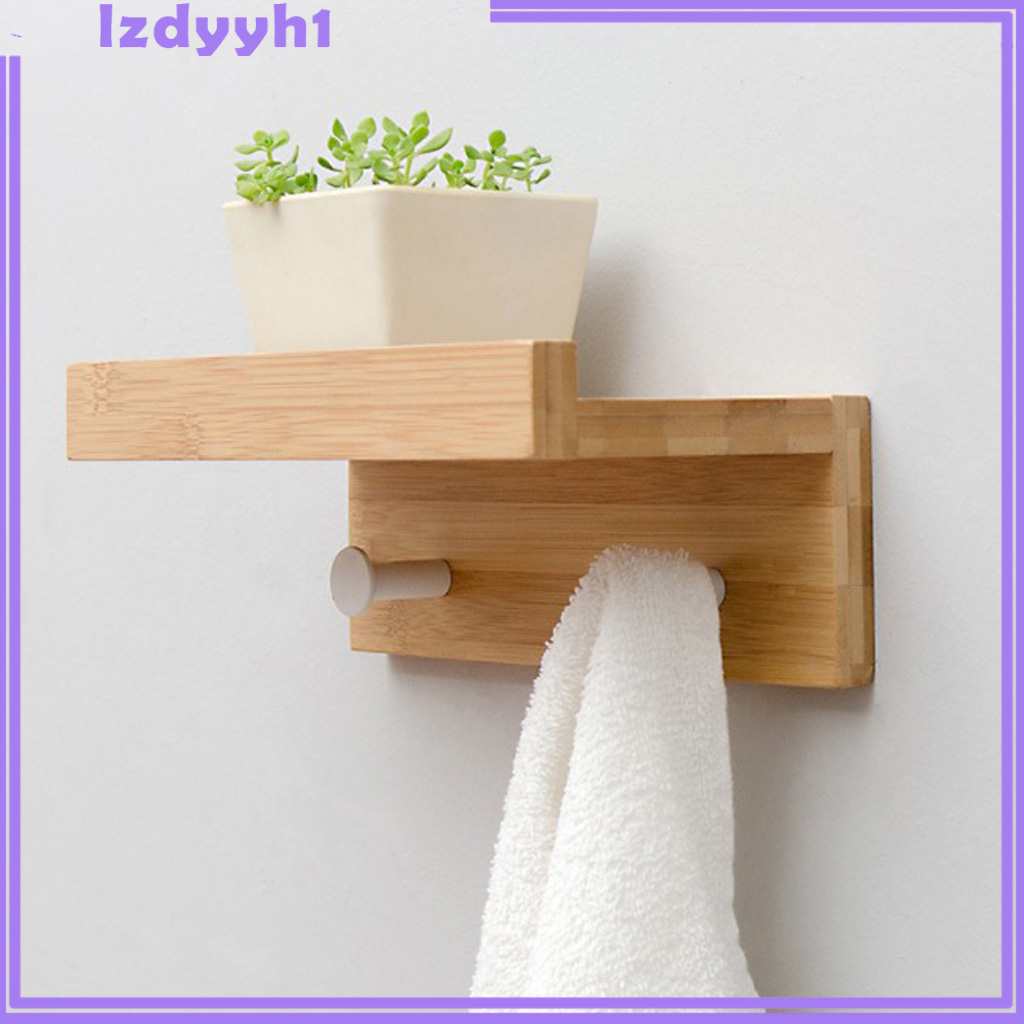 JoyDIY Bamboo Wall Mounted Shelf with Hooks for Home