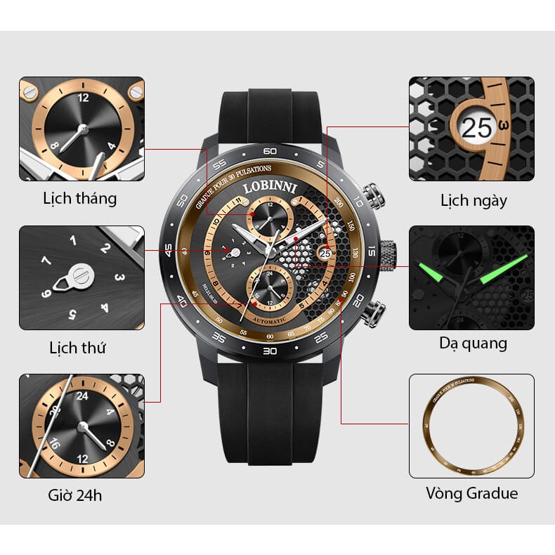 Đồng hồ nam chính hãng LOBINNI L16063-9 (Phiên bản Thể Thao Cực Chất)