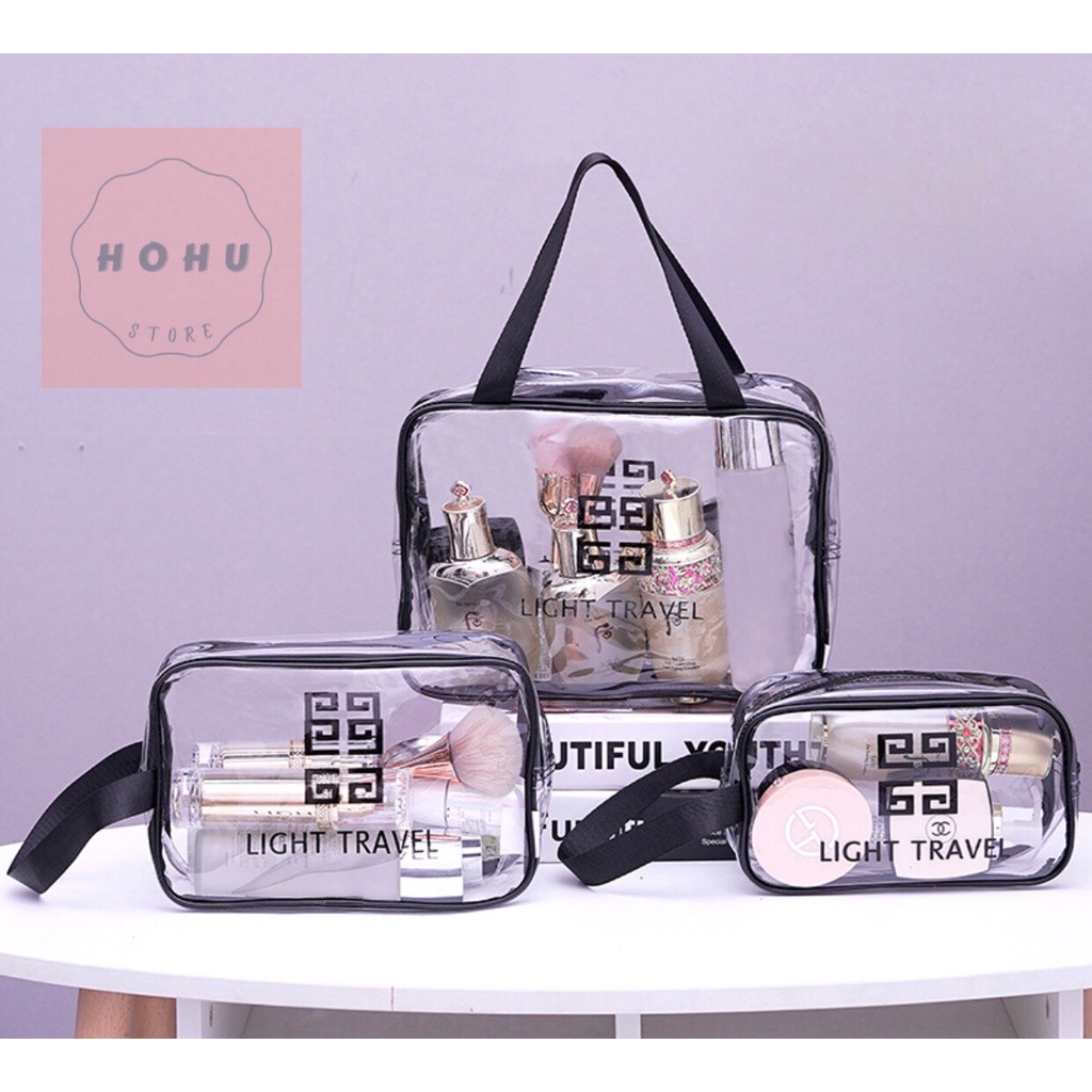 Set 3 túi nhựa trong Travel đựng đồ du lịch, đi tập tiện dụng