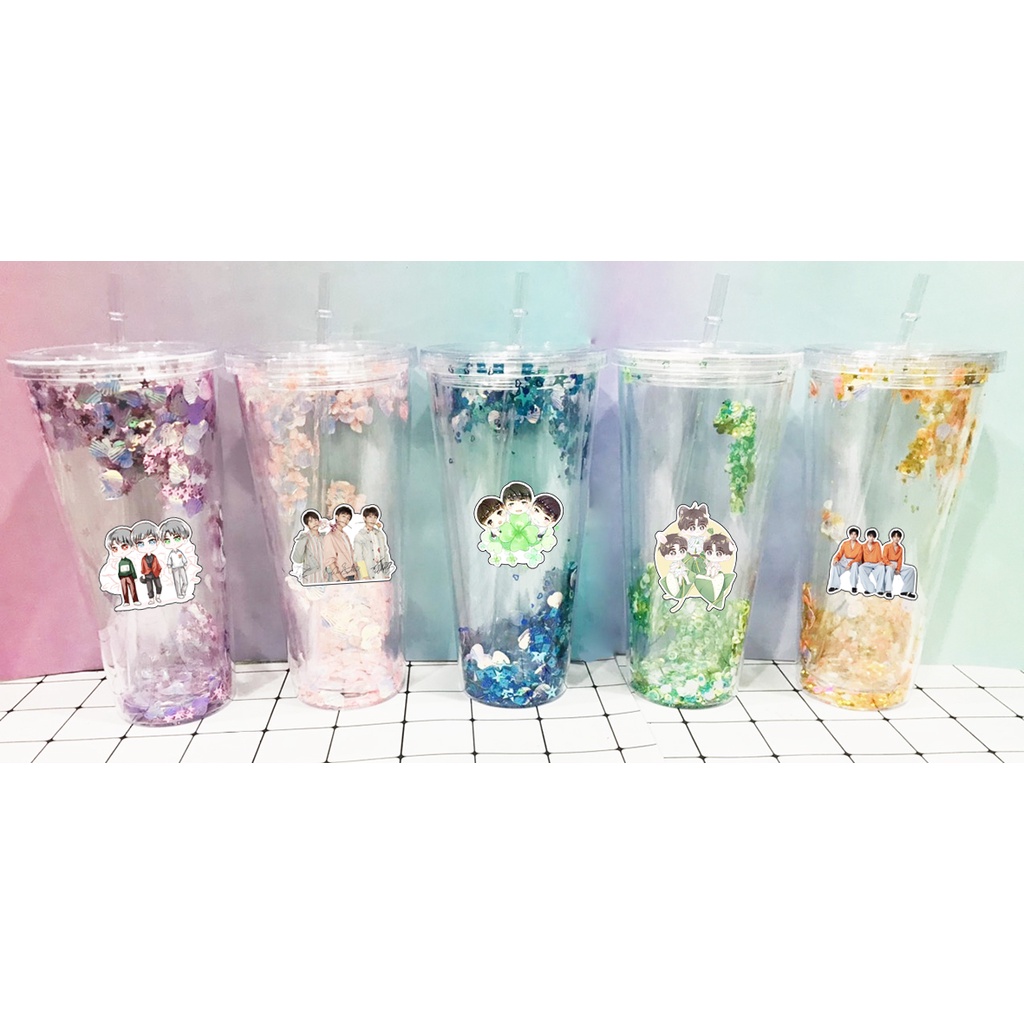 Cốc 2 lớp kim tuyến tfboys CNKI43 cute hoạt hình Cốc sứ pusheen