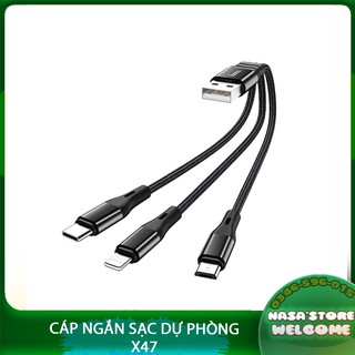 Cáp ngắn sạc dự phòng hoco x47 harbor 3 đầu 25cm iphone typec micro