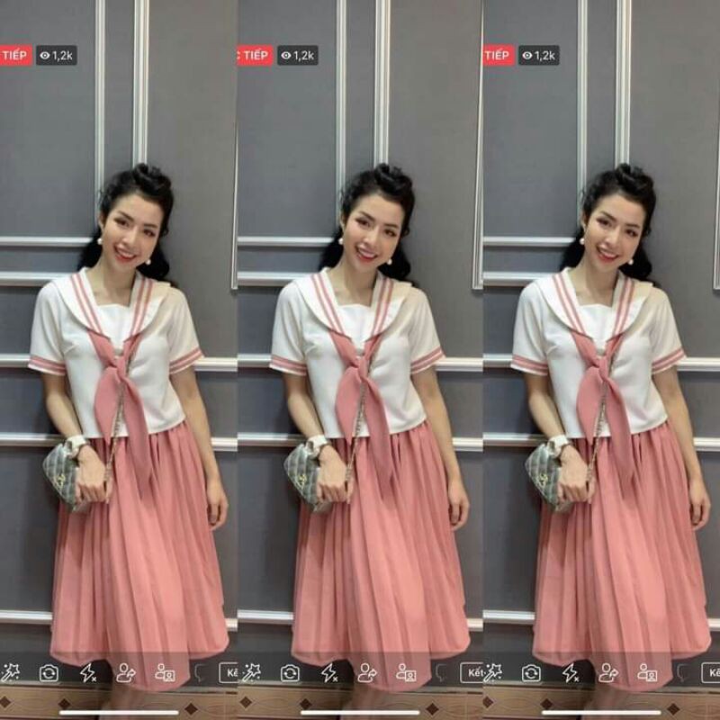 Sét áo thủy thủ chân váy dập li
