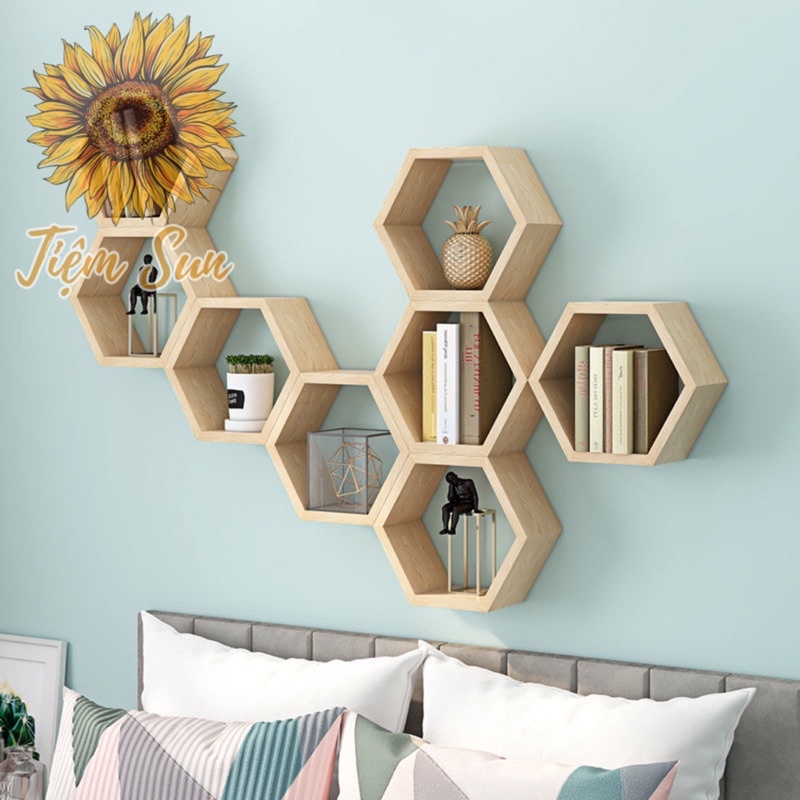 Kệ gỗ hình tổ ong trang trí decor