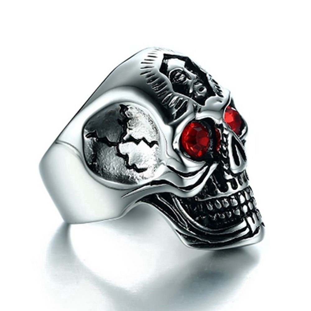 Trend Fashion 316L Gothic Skull Biker Man Batu Punk Antik Bunga Totem Cincin Tengkorak
