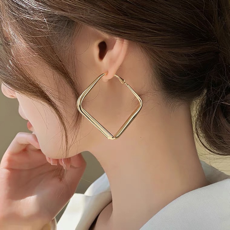 Khuyên tai mạ bạc 925 hình vuông phong cách retro thời trang cá tính cho nữ