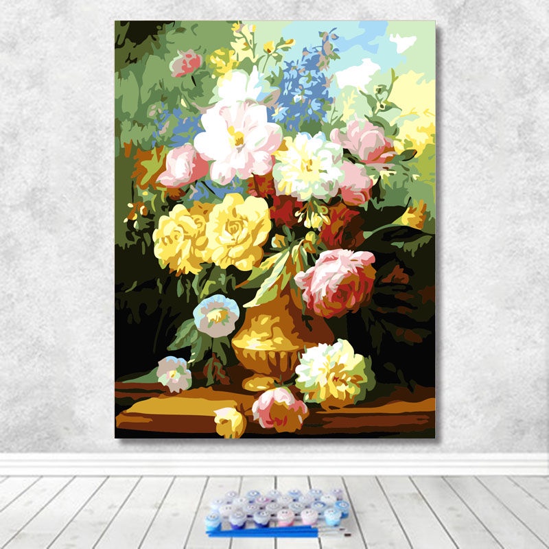 ✵﹊✆Tranh kỹ thuật số mới tự làm hoa phòng khách, màu đơn giản, vẽ tay, trang trí, sơn dầu, hướng dương