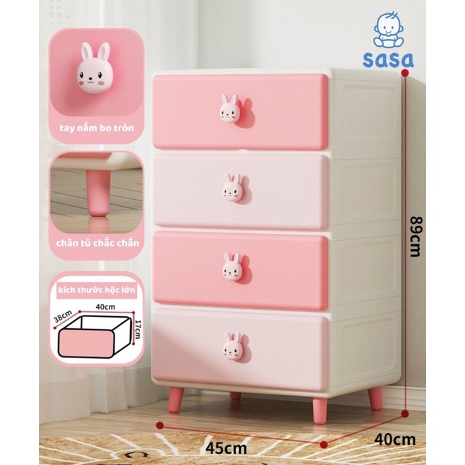 Tủ Nhựa Thỏ Hồng &amp; Gấu Nâu Size Lớn - Tủ đựng đồ cho bé Brown&amp;Cony 4 tầng, 5 tầng