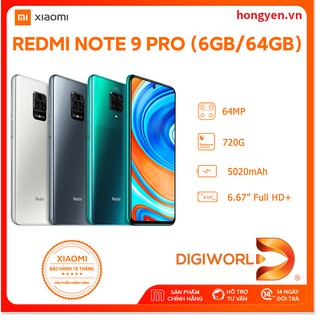 Điện thoại xiaomi redmi note 9 pro 6gb/64gb - hãng phân phối chính thức