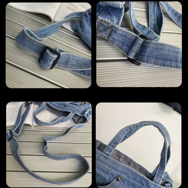 Túi Đeo Chéo Denim Màu Xanh Dương Có Túi Cho Nữ