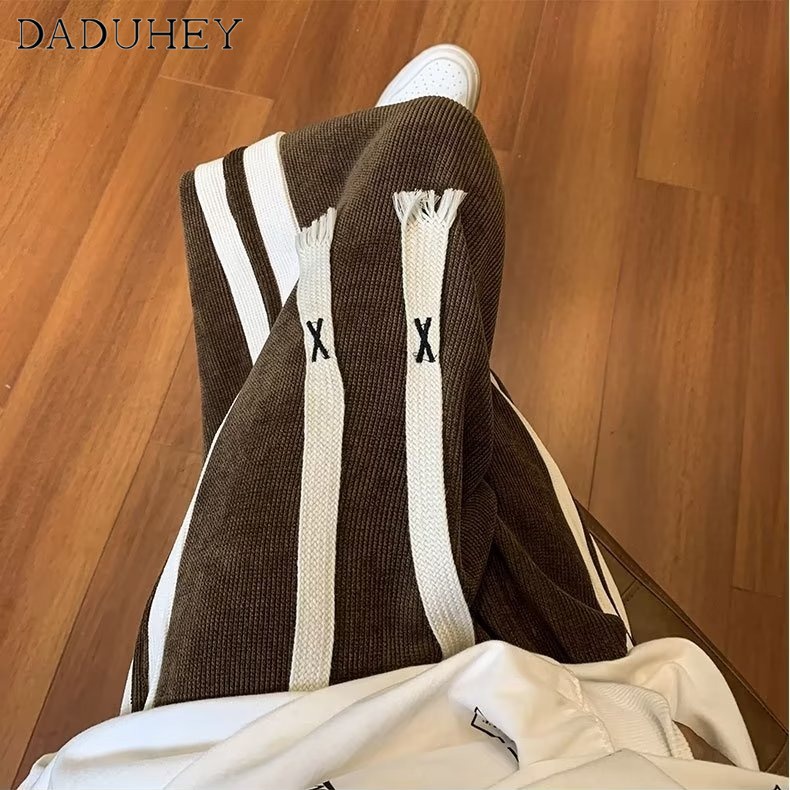 DaDuHey Men's Autumn Fashion Brand Loose Striped Casual Pants Ins Corduroy Straight Wide Leg Sports Pants