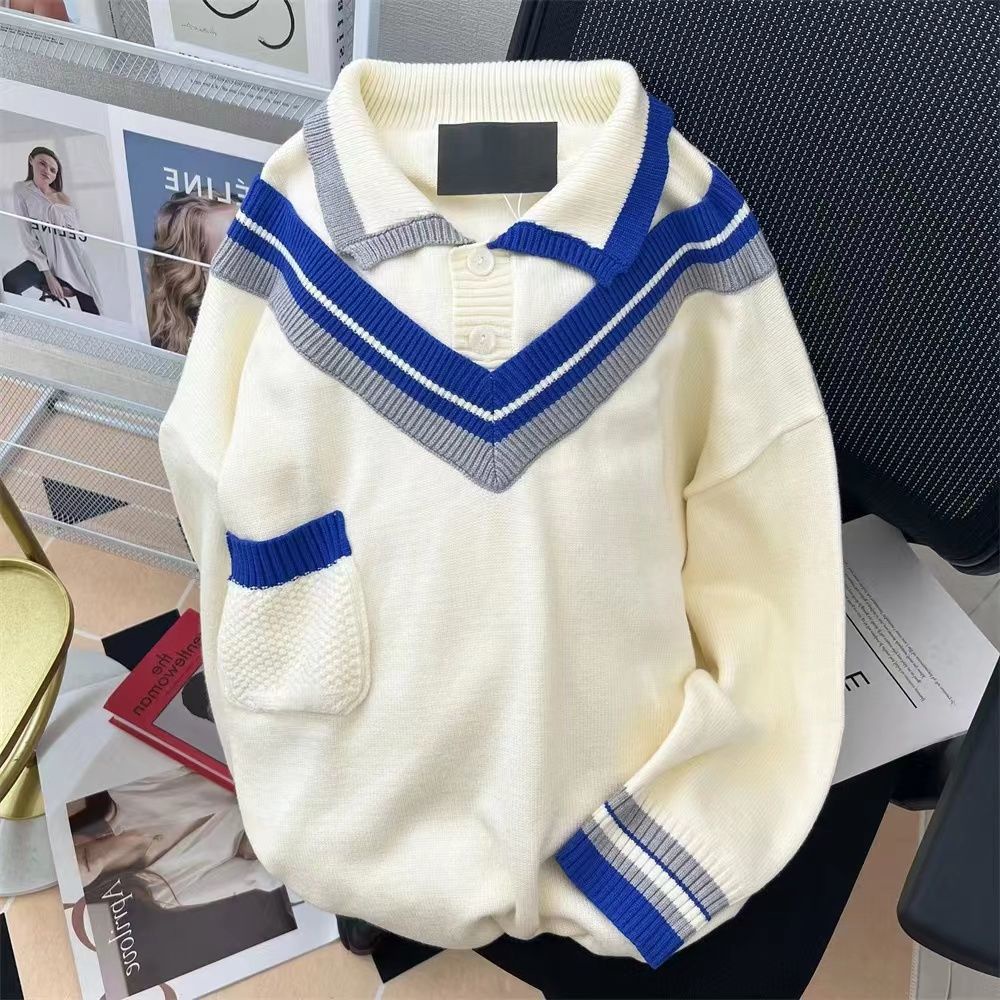 Áo Len Cổ polo Giả Hai Lớp Phong Cách Thời Trang Mùa Thu Cho Nữ