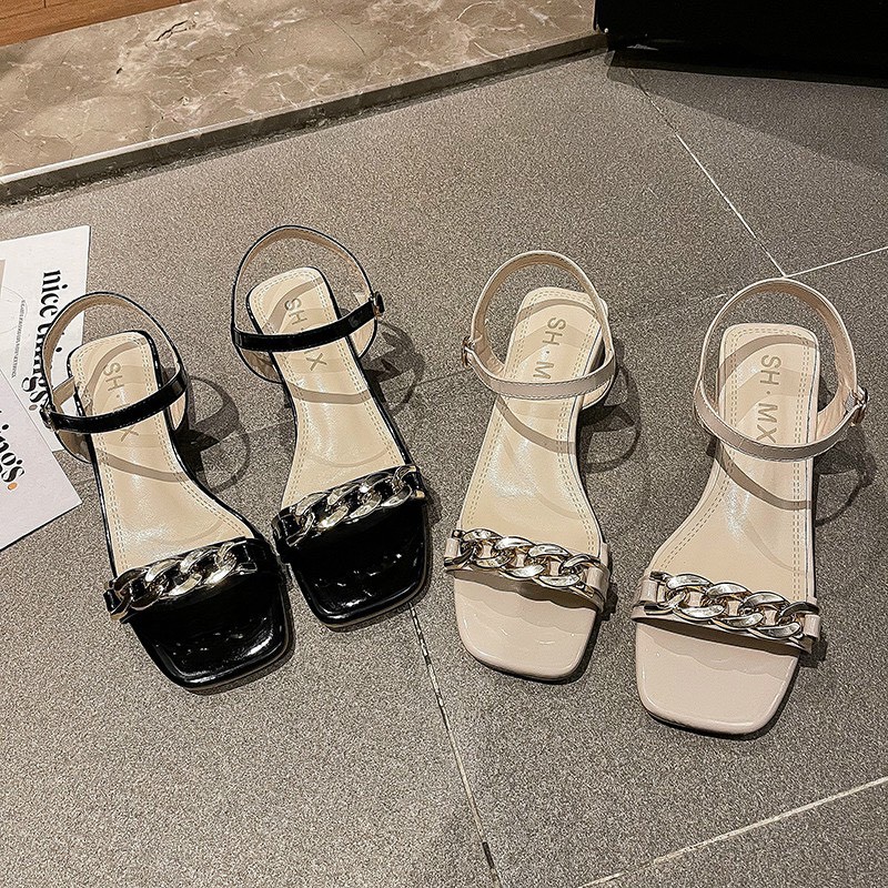 [Mã WASTVN5K giảm 5k đơn bất kỳ] Sandal da bóng quai viền dây xích xoắn - 4P