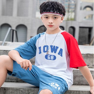 [35Kg - 75Kg] Bộ Thể Thao Cotton Bé Trai Đẹp Bộ Mặc Nhà Mùa Hè Ngắn Tay Không Cổ