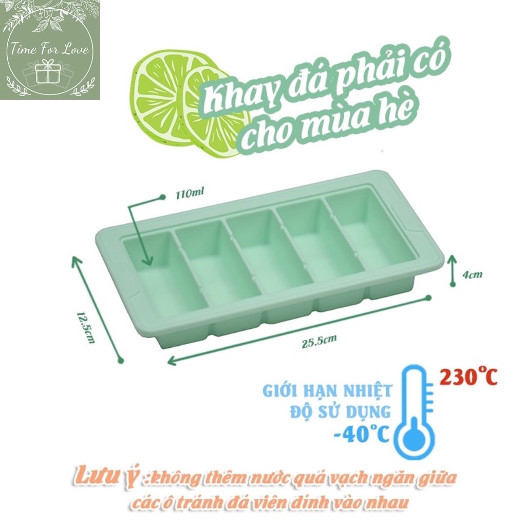 Khay làm đá silicone 5 ngăn cỡ lớn, đá uống bia, làm kem, chống dính, dễ dàng làm và lấy đá ra khỏi khay