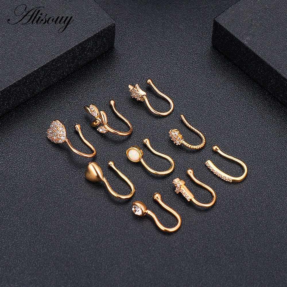 Alisouy 1 Khuyên Kẹp Mũi / Vành Tai / Cơ Thể Hình Hoa / Ngôi Sao / Trái Tim / Chữ Thập Đính Đá Zircon Giả Cho Nữ
