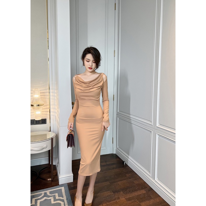 ZYHT Đầm Dạ Hội Dáng Dài Ôm Sát Phong Cách Vintage Hàn Quốc 10045