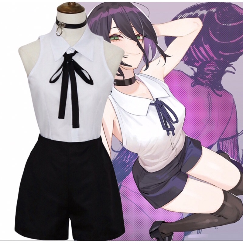 Trang phục cosplay REZE trong CHAINSAW MAN, wig, tất, vòng cổ, nơ