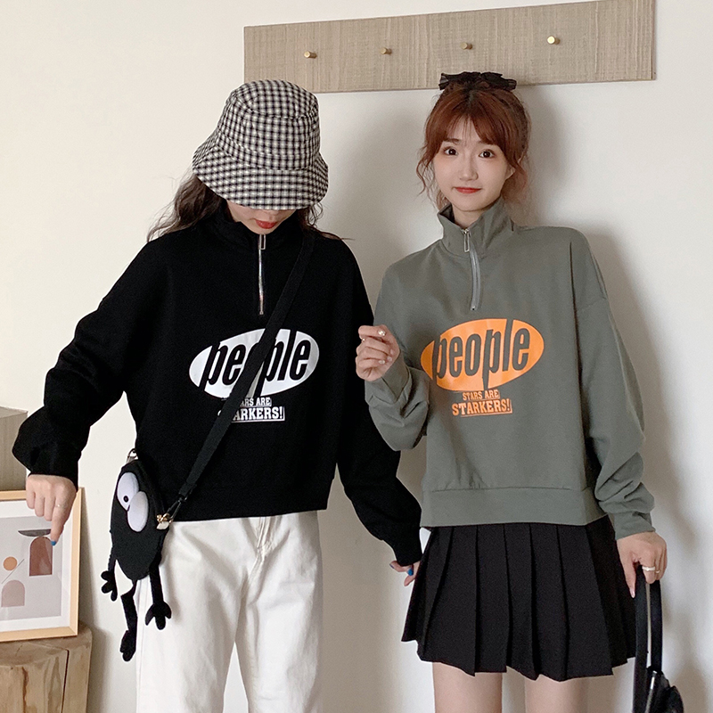 Áo Sweater Dài Tay Dáng Rộng Phối Khóa Kéo Trẻ Trung Thời Trang Cho Nữ