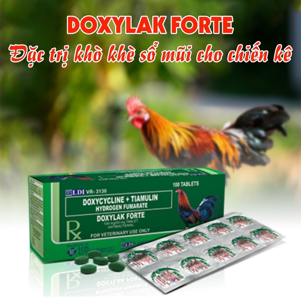 Doxylak Forte hộp 100 viên - Chuyên t.rị khò khè , phổi , sổ mũi cho gà đá