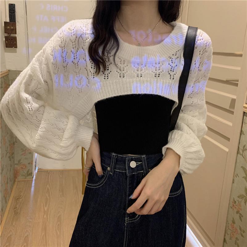 Áo sweater IELGY dài tay thiết kế dáng ngắn rộng hở thời trang Hàn Quốc cho nữ