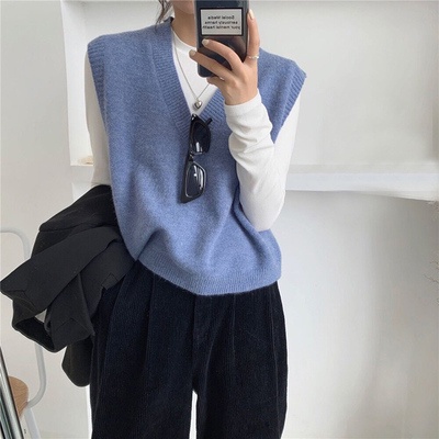 Áo khoác ghi lê dệt kim cổ chữ V thời trang Hàn Quốc cổ điển cho nữ