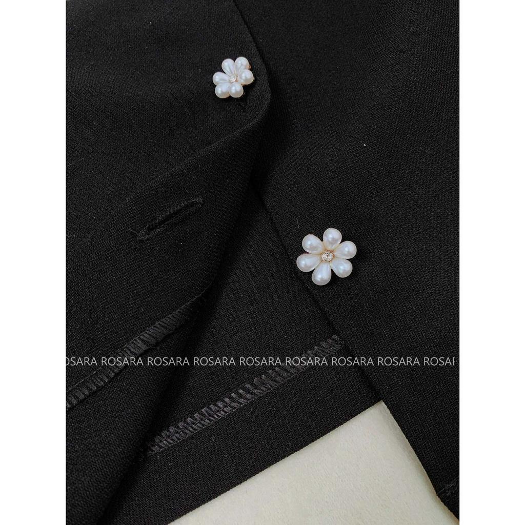 Áo Sơ Mi Đen Ngắn Tay Dáng Lửng Cổ Sen Bèo Thời Trang Nữ Rosara SM106