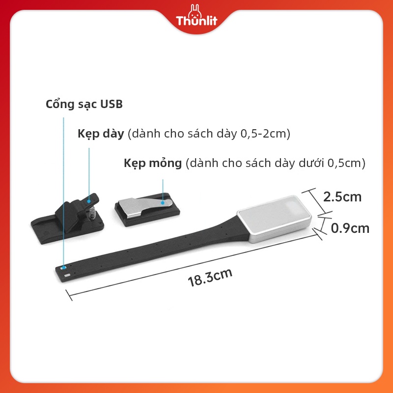 Đèn đọc sách Thunlit 3 màu sắc có thể điều chỉnh độ sáng tiện dụng