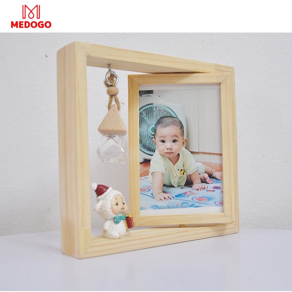 Khung ảnh gỗ MEDOGO để bàn thiết kế mới, siêu đẹp, thời thượng sáng tạo xoay lật 360 độ