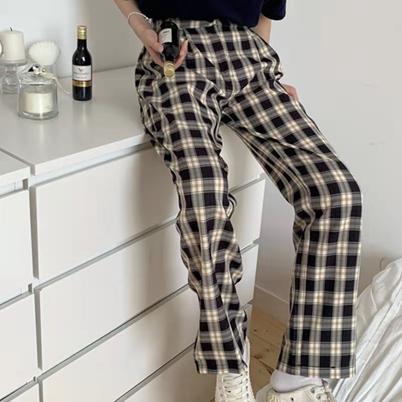 Straight loose pants women clothes plaid casual trousers women plus size fat MM hanging pants trousers