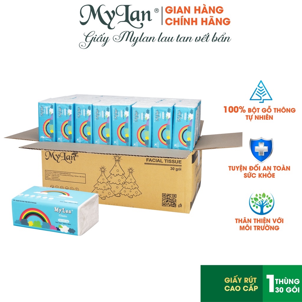 Thùng Khăn Giấy Rút Cầu Vồng 3 Lớp Mylan (1 Thùng 30 Gói) Siêu Dai, Mềm Mịn, Không Tan Trong Nước