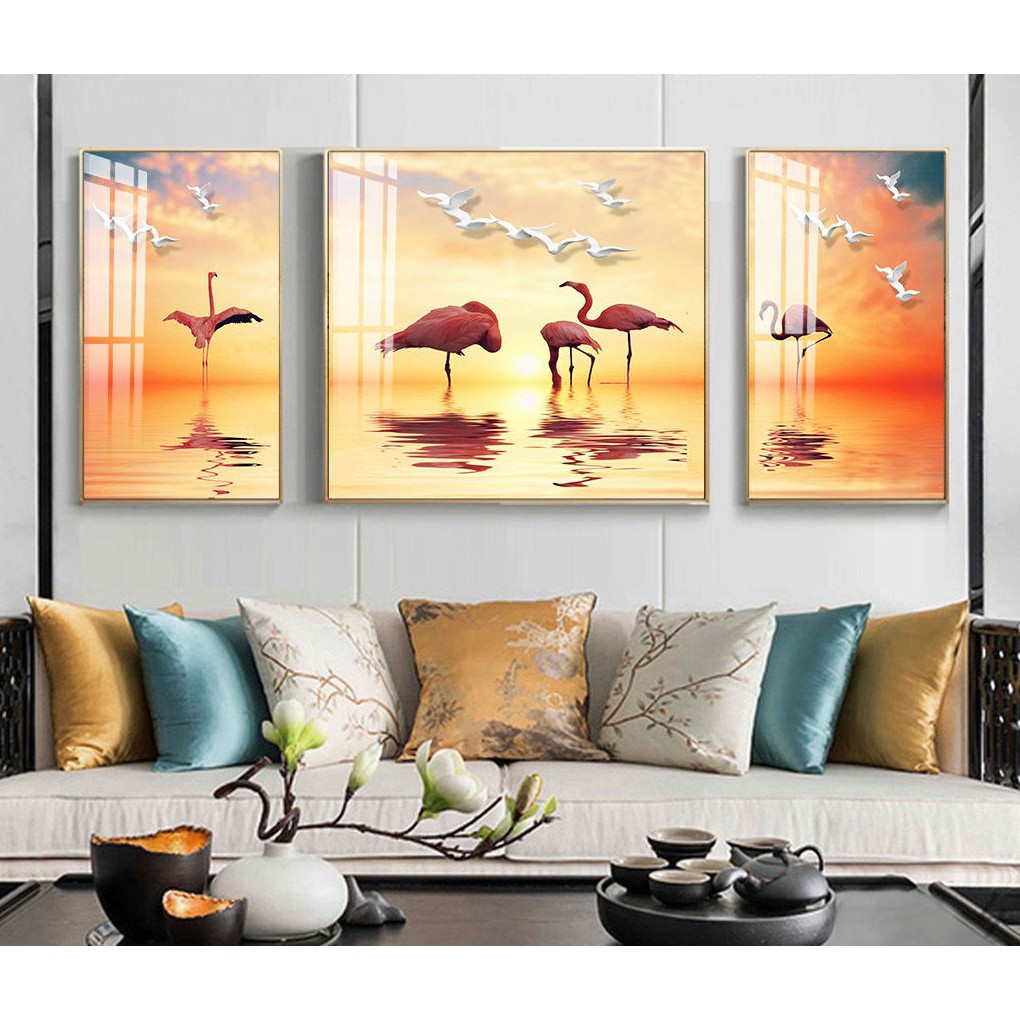 TRANH BỘ 3 TREO TƯỜNG CỠ ĐẠI- HƯƠU TÀI LỘC THIỂN NGA- GIÁ RẺ - MELYHOME- TB31009FGC7