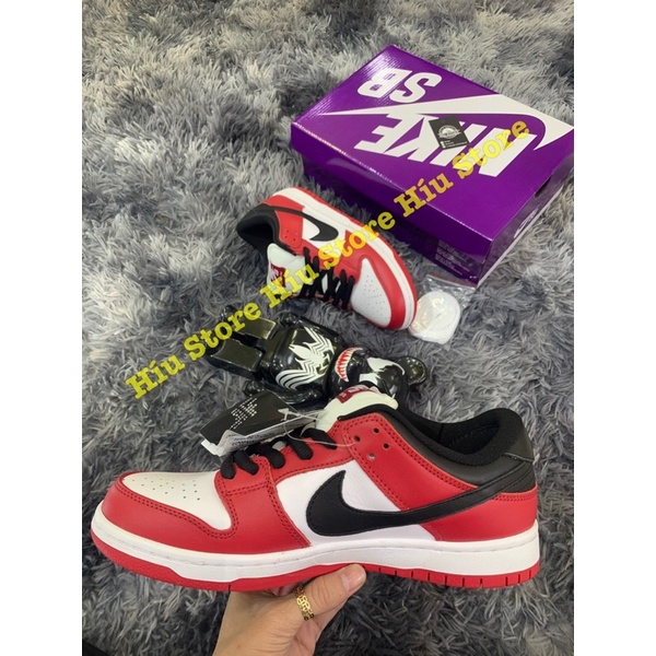 (Híu)Giầy Thể Thao Pro J-Pack Low Chicago Đen Đỏ|Da Thật|Đế Đệm Khí Khâu Gắn Chip