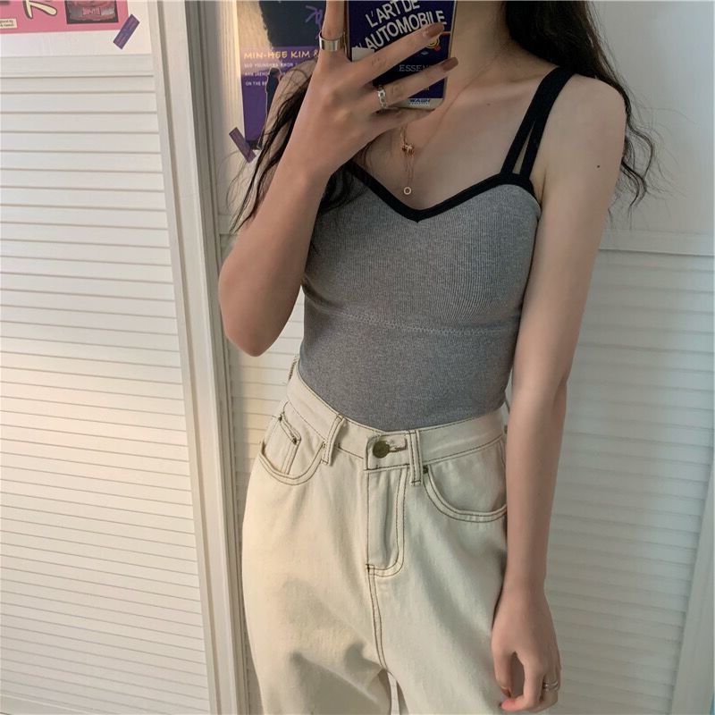 Áo Yếm Không Tay Màu Trơn 153231 Áo Hai Dây Thiết Kế Đơn Giản Quyến Rũ Dễ Thương