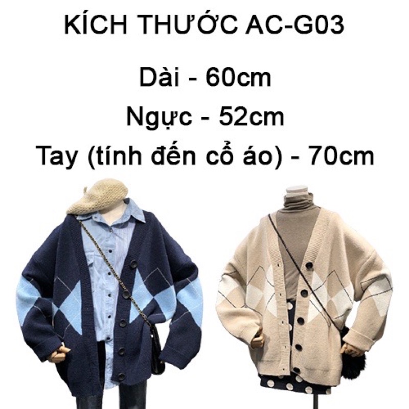 Áo khoác len cardigan, Cadigan nữ dầy, cảdigan họa tiết quả trám to hai màu be xanh than - shopbelinh