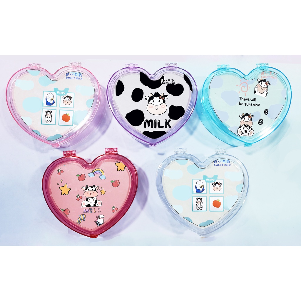 Hộp tim bò sữa kèm gương HKG28 dễ thương cute đựng trang sức hoạt hình
