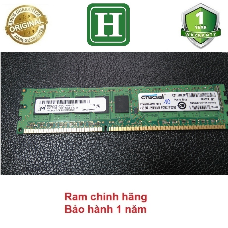 Ram ECC Unbuffered 4GB DDR3 (PC3 1.5V) bus 1333 - 10600E tháo máy, bảo hành 1 năm