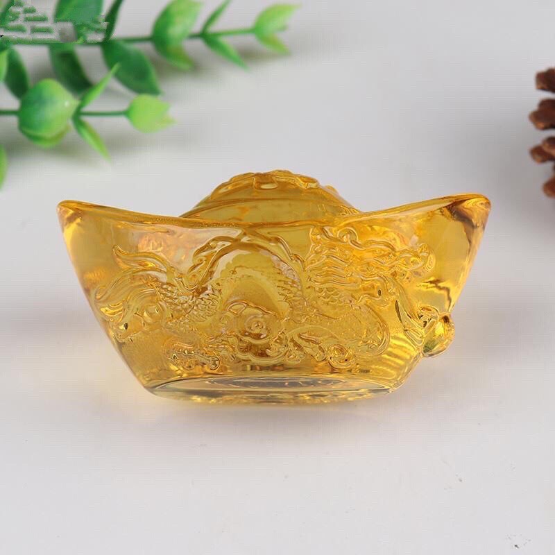Thỏi vàng pha lê song long thần tài may mắn phong thuỷ TVPL002