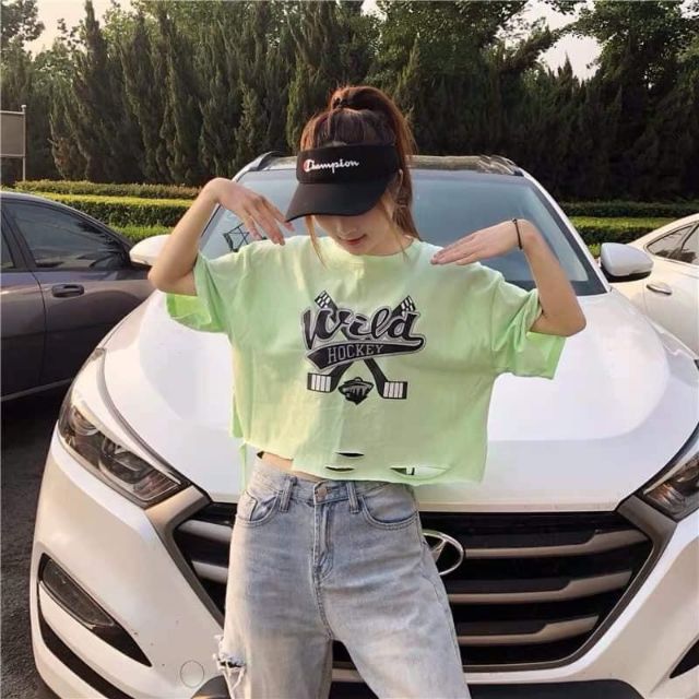 [ SIÊU SALE ] Áo thun nữ CROPTOP form rộng tay lỡ cổ tròn Hockey
