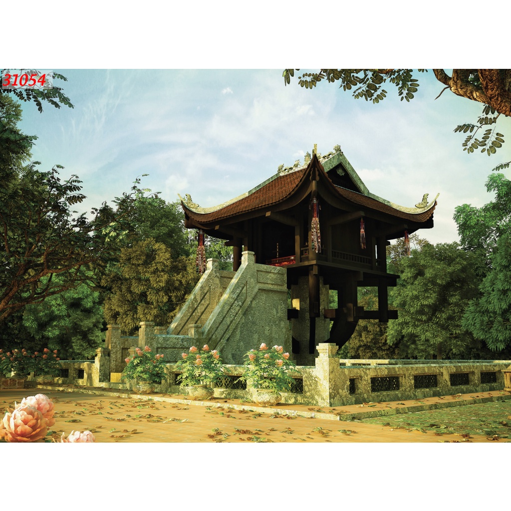 Tranh Dán Tường Khổ Lớn địa danh CHÙA CHIỀN, CUNG ĐIỆN, THUYỀN BUỒM Hà Nội kích thước theo yêu cầu, không giới hạn