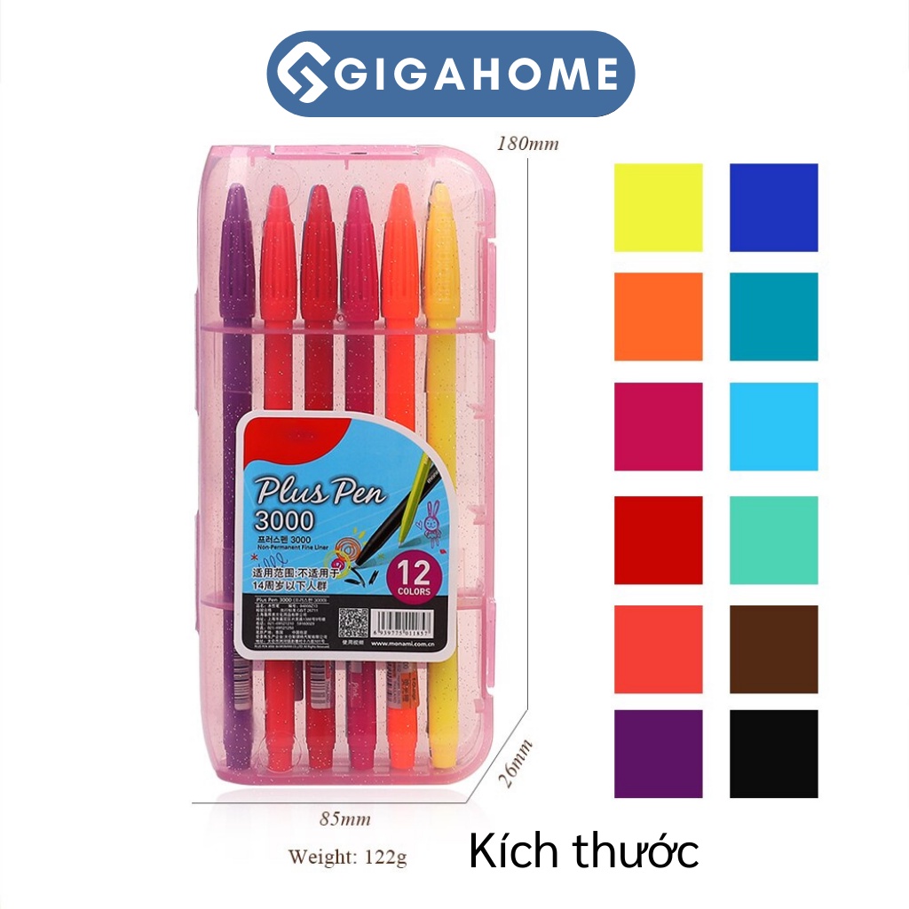 Hộp 12 Bút Dạ Màu Nước Viết Tiêu Đề, Ký Tên GIGAHOME Màu Tươi Sáng 10322